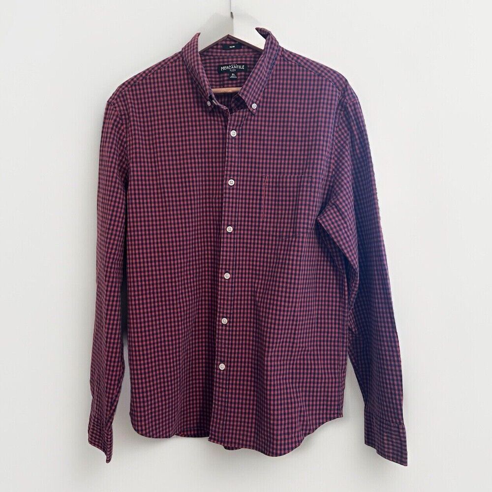 J Crew Mercantile Flex Slim Red Blue Check Button Down XL